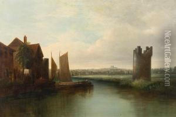 The River Wensum With Norwich Beyond Oil Painting - William Henry Crome