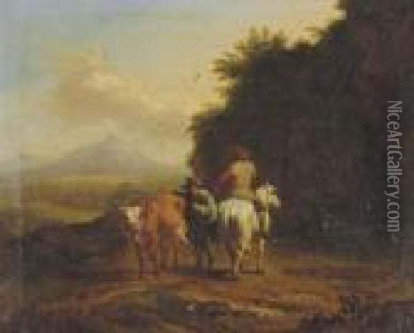A Traveler And A Herdsman Passing On A Track Oil Painting - Nicolaes Berchem