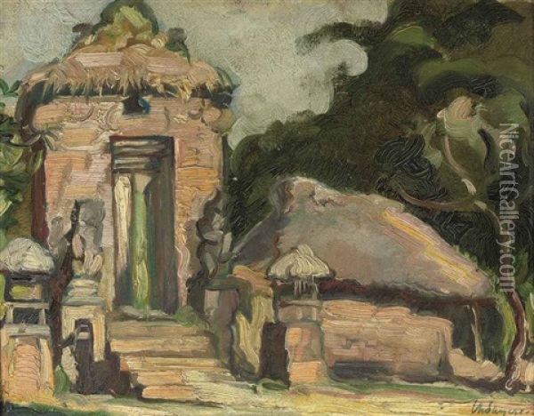 An Indonesian Temple Gate Oil Painting - Charles Sayers