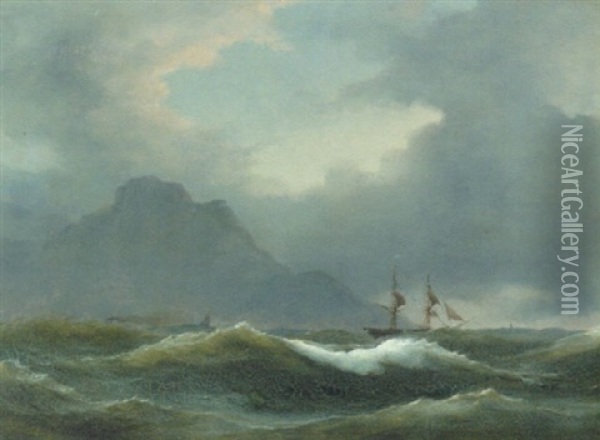 Marine Med Skibe Ud For Kysten Oil Painting - Vilhelm Melbye
