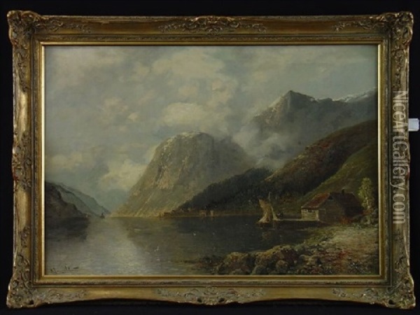 Norwegischer Fjord Oil Painting - Johann Jungblut