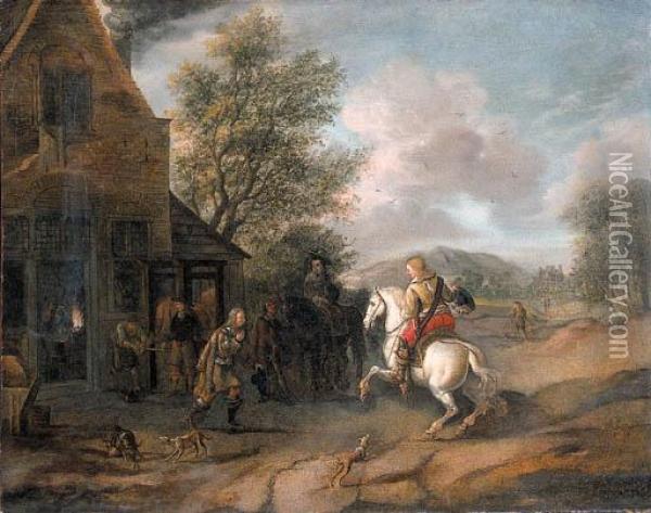 Travellers At The Blacksmith's Oil Painting - Pieter Wouwermans or Wouwerman