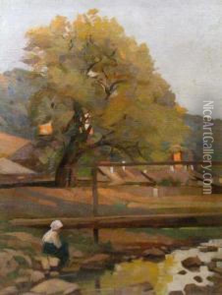 At The River Border Oil Painting - Constantin Artachino