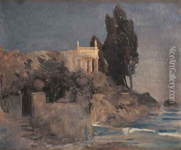 Villa by the Sea, c.1864 Oil Painting - Arnold Bocklin