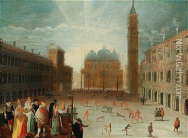 A Carnival Scene In The Piazza San Marco Oil Painting - Sebastian Vrancx