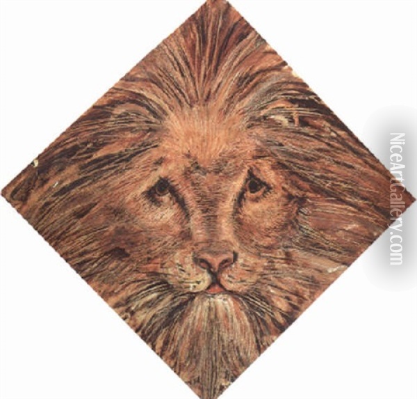 A Lion's Head Oil Painting - William Bell Scott