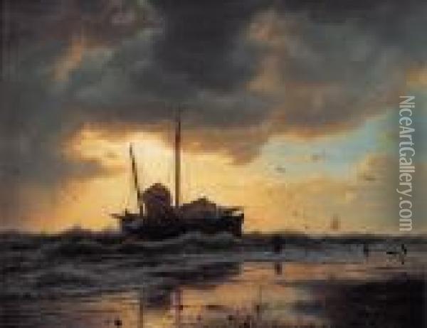 Wybrzeze Morskie O Zachodzie Slonca 1849 R. Oil Painting - Andreas Achenbach