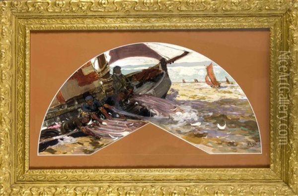 Fischer Beim Einholen Des Netze Oil Painting - Erich Kips