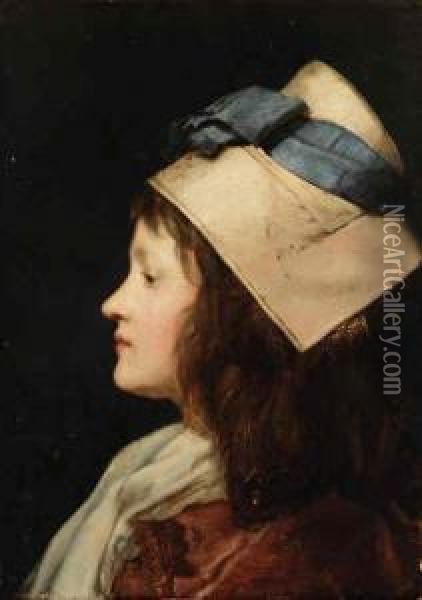Portrait Of A Young Girl With Bonnet Oil Painting - Jules Adolphe Goupil