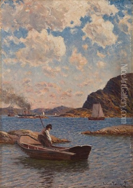 Fishing In The Fjords With Other Shipping Oil Painting - Wilhelm Julius Weidif