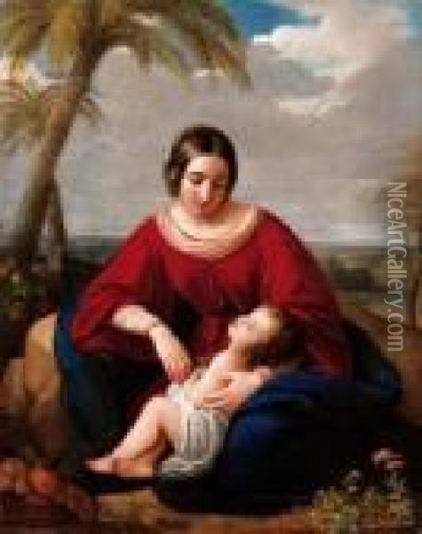 Maternita - 1847 Oil Painting - Natale Schiavoni