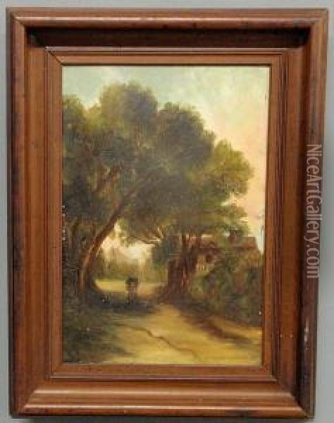 Woman Walking Under Overhanging Trees Andby A House Oil Painting - Elizabeth Wentworth Roberts