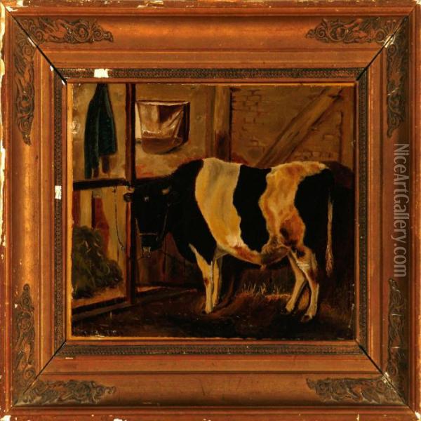 Black-and-white Bull In The Stables Oil Painting - Theodore Esbern Philipsen