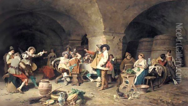 A Toast In The Tavern Oil Painting - Tito Conti