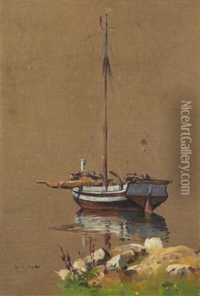 Sketch Of A Boat And Seated Lady By The Same Hand (2 Works) Oil Painting - Hans Andreas Dahl