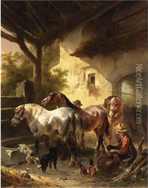 Watering The Horses Oil Painting - Wouterus Verschuur