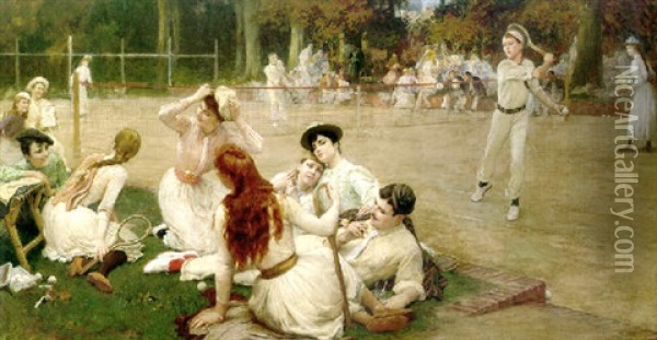 Lawn Tennis Club Oil Painting - Frederick Arthur Bridgman