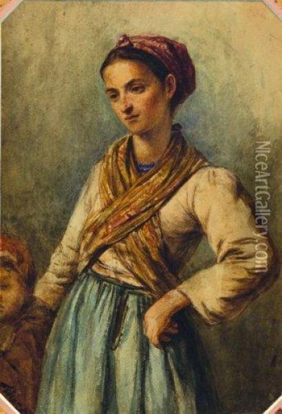 Jeune Femme Et Enfant. Oil Painting - Joseph Fricero