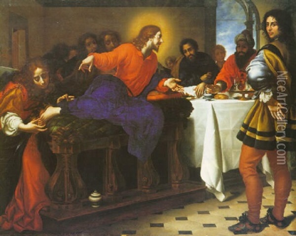 Christ In The House Of The Pharisee Oil Painting - Carlo Dolci