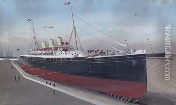 The S.s. Furst Bismarck Prior To Its Launching Oil Painting - Antonio Nicolo Gasparo Jacobsen
