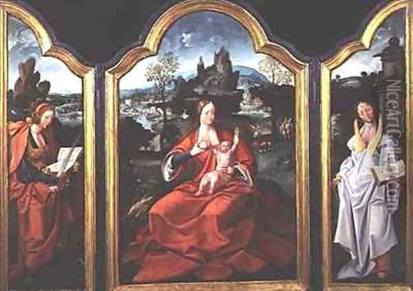 The Rest on the Flight into Egypt with St Catherine of Alexandria and St Barbara Oil Painting - Jan van Doornik