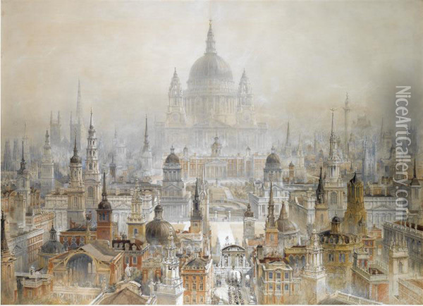 A Tribute To Sir Christopher Wren Oil Painting - Charles Robert Cockerell