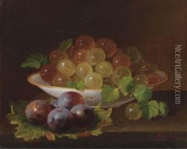Plums And Gooseberries Oil Painting - George Forster