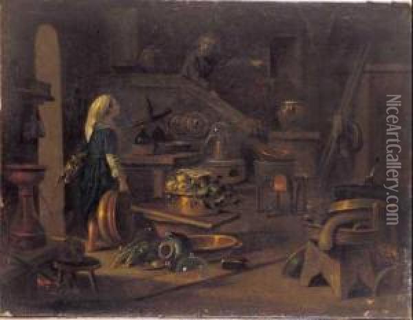 Interno Di Cucina Oil Painting - Gian Domenico Valentino