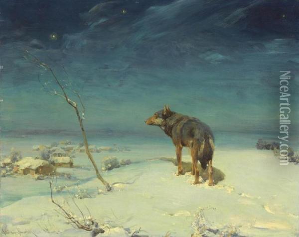 The Lone Wolf Oil Painting - Alfred Wierusz-Kowalski