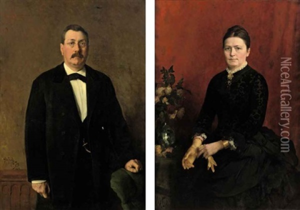 Portrait Of Joh. W. Jager (+ A Portrait Of Afina Cornelia Jager-heyning; Pair) Oil Painting - Pieter Josselin de Jong