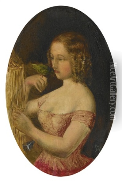 A Girl And A Bird Oil Painting - John Everett Millais