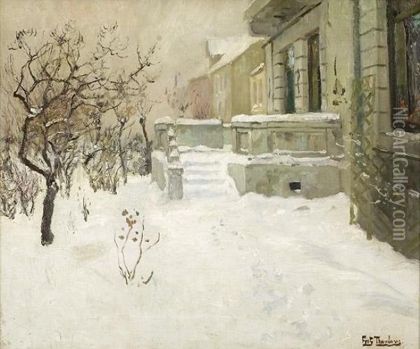 Hagetrapp I Sne Oil Painting - Fritz Thaulow