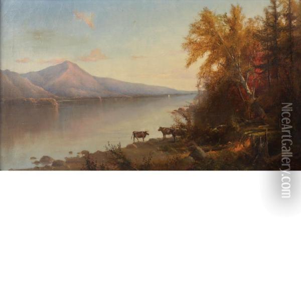Hudson River Landscape At Glens Falls Oil Painting - Henry Augustus Ferguson