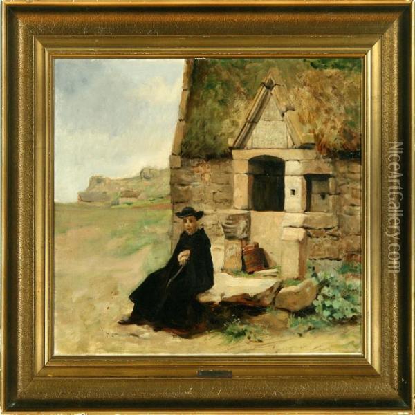 A Father Is Restin At A Stone House Oil Painting - Jose Frappa