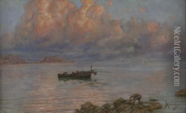 Napoli, Veduta Da Mergellina Con Barca Di Pescatori Oil Painting - Vincenzo Migliaro