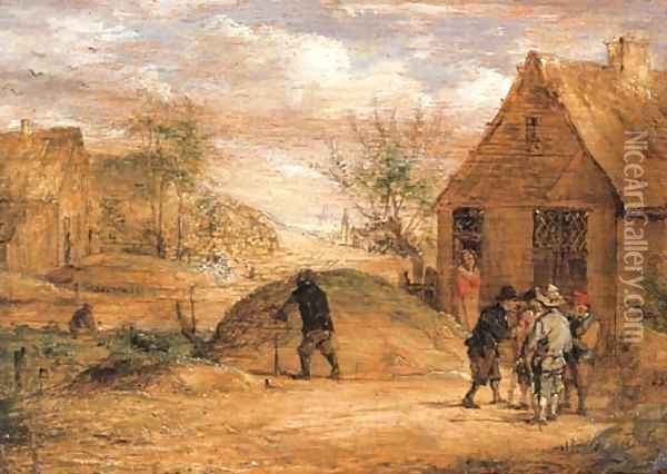 Peasants conversing outside a house Oil Painting - David The Younger Teniers