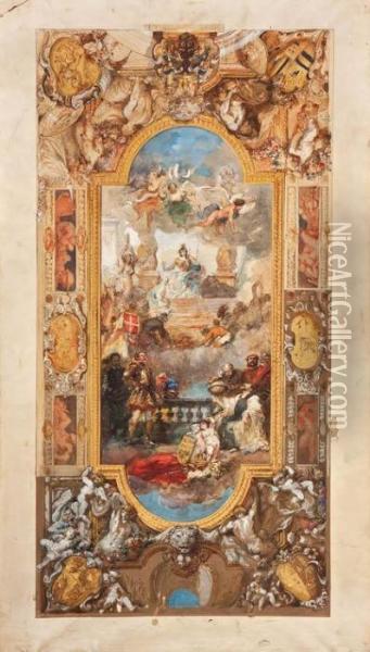 Alegoria De La Monarquia Espanola Con Carlos V Oil Painting - Eugene Louis Lami