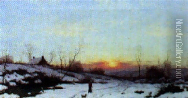 Winter Sunset Oil Painting - Frederick William Meyer