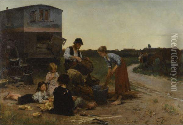 Les Vanniers Oil Painting - Henri-Jules-Jean Geoffroy (Geo)