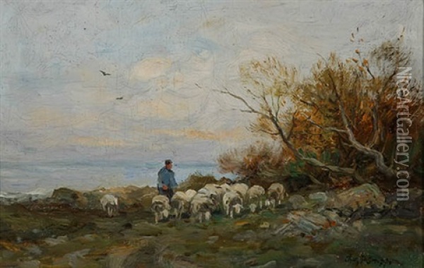 Pasture Along The Lake Oil Painting - Charles Paul Gruppe