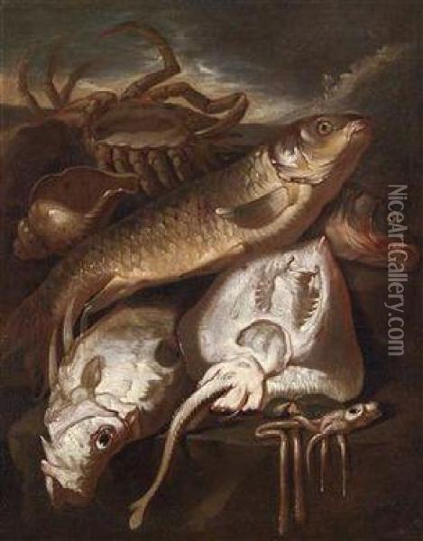 A Still Life Of Fish Oil Painting - Giacomo Francesco Cipper
