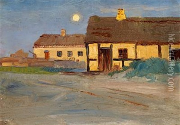 Christoffer's House In Skagen, Moonlight, Midsummer Eve Oil Painting - Peder Severin Kroyer