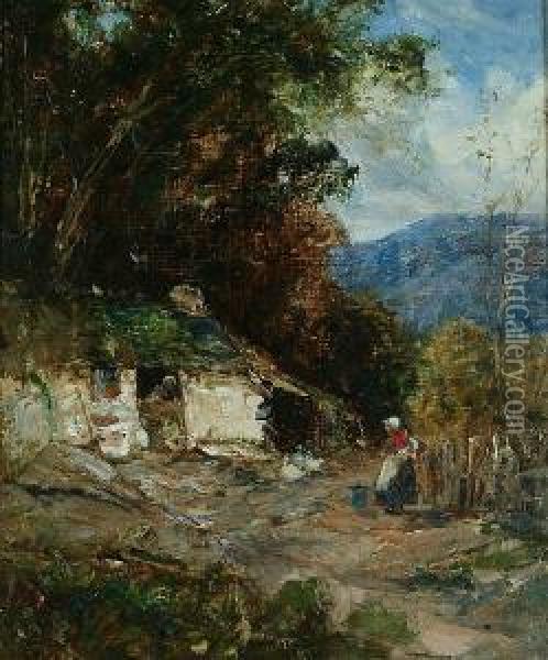 A Welsh Homestead Oil Painting - Joseph Vickers De Ville
