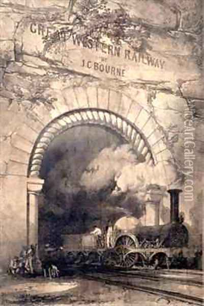 'Acheron' 2-2-2 locomotive emerging from a tunnel near Bristol Oil Painting - John Cooke Bourne