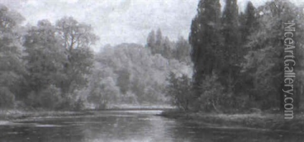 Baumbestandene Flusslandschaft Oil Painting - Louis Sorensen