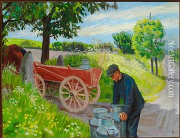 The Milkman Oil Painting - Peter Marius Hansen