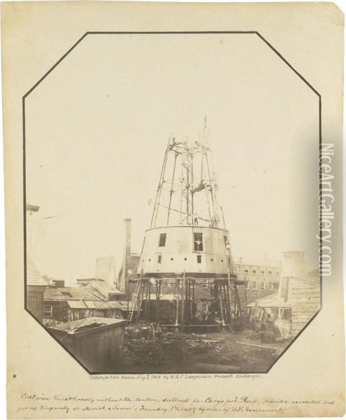 Cast-iron Lighthouse Under Construction Oil Painting - Frederick Langeheim