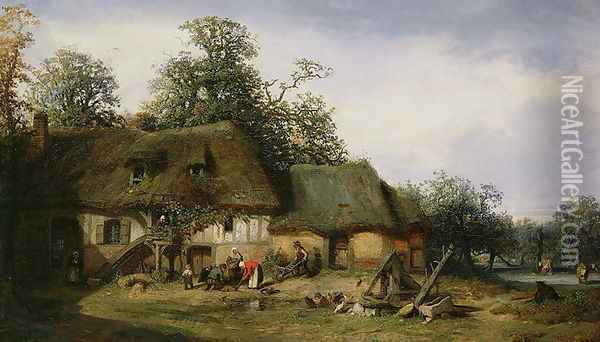 A Farm in Normandy Oil Painting - Nicolas Louis Cabat
