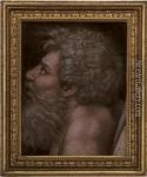 Head Of A Bearded Man Looking Up To The Left Oil Painting - Giulio Romano