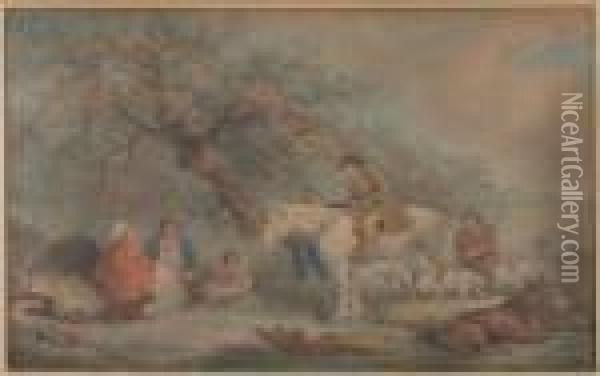 Im Wald Lagernde Familie Und Jager Oil Painting - William I Ward